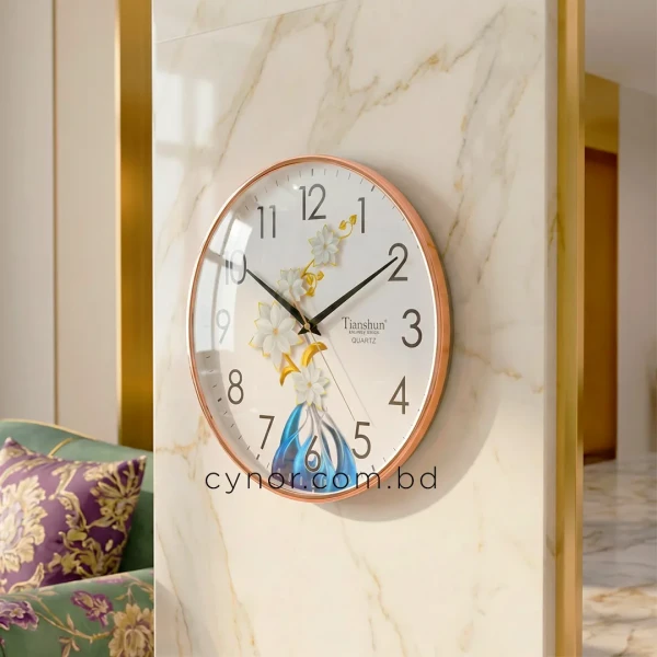 WC749-4-Modern Abstract Wall Clock Blue Vase White Blossom Rose Gold Fiber Frame (9)