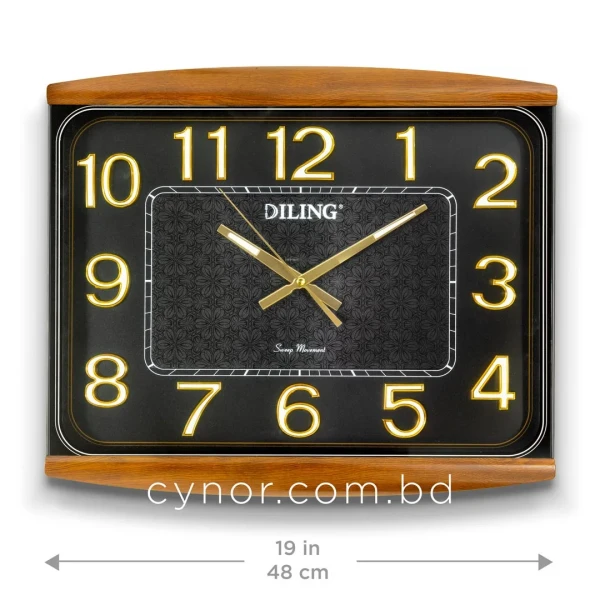 WC750-Black-Executive Rectangular Wall Clock Black Floral Dial Textured Fiber Frame (4)