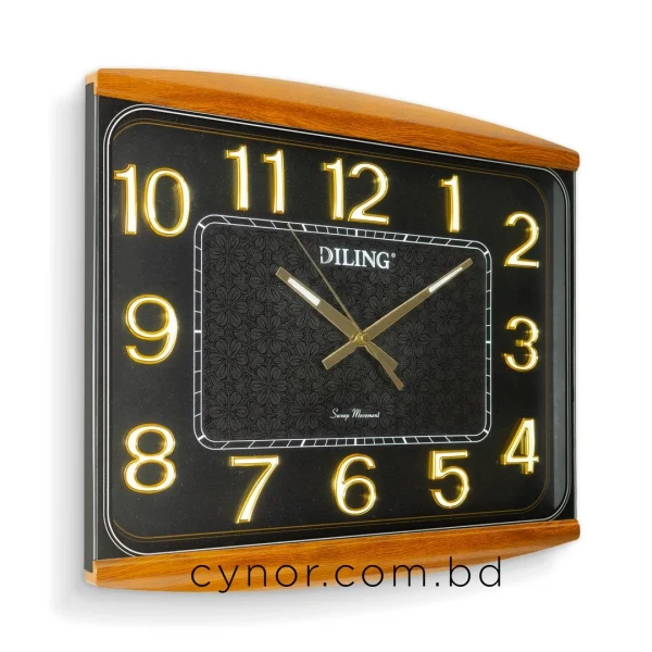 WC750-Black-Executive Rectangular Wall Clock Black Floral Dial Textured Fiber Frame (5)