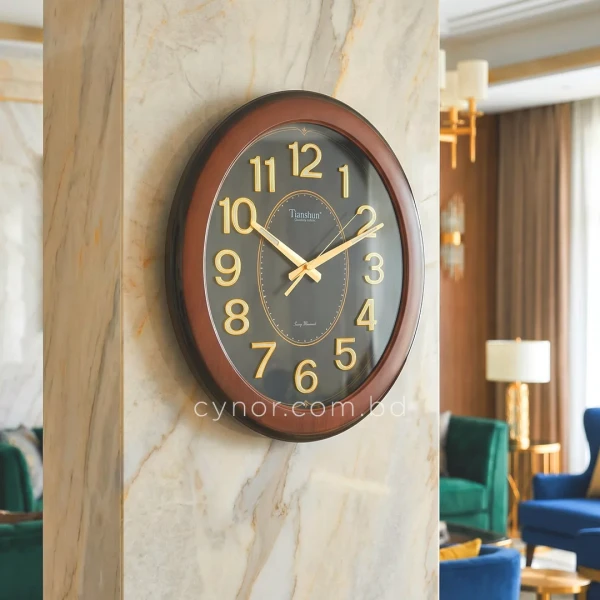 WC752-1-Vintage Oval Wall Clock Radium Numerals Wood Texture Fiber Frame (1)