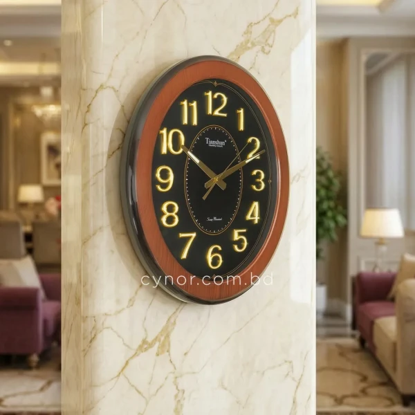 WC752-1-Vintage Oval Wall Clock Radium Numerals Wood Texture Fiber Frame (2)