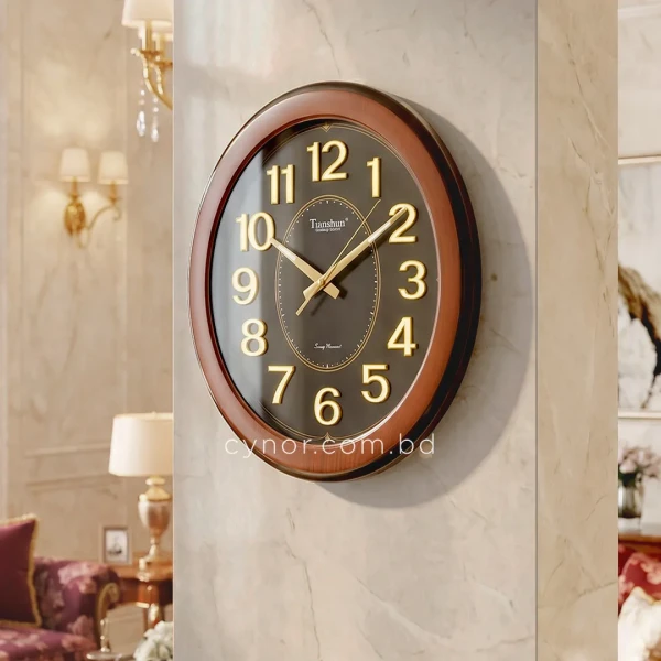 WC752-1-Vintage Oval Wall Clock Radium Numerals Wood Texture Fiber Frame (3)