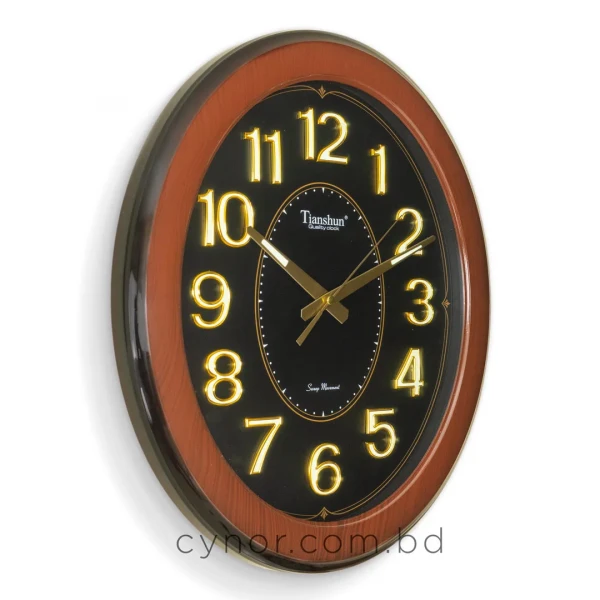 WC752-1-Vintage Oval Wall Clock Radium Numerals Wood Texture Fiber Frame (5)
