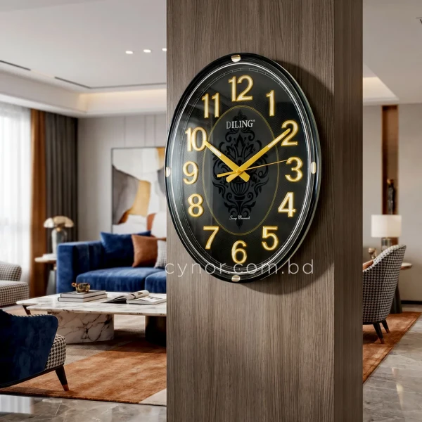 WC752-2-Vintage Oval Wall Clock Radium Numerals Black Ornamental Design Fiber Frame (1)