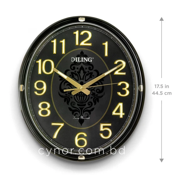WC752-2-Vintage Oval Wall Clock Radium Numerals Black Ornamental Design Fiber Frame (2)