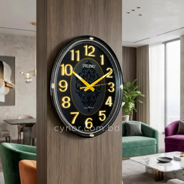 WC752-2-Vintage Oval Wall Clock Radium Numerals Black Ornamental Design Fiber Frame (8)