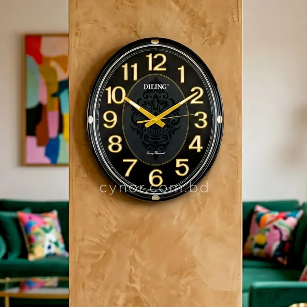 WC752-2-Vintage Oval Wall Clock Radium Numerals Black Ornamental Design Fiber Frame (9)