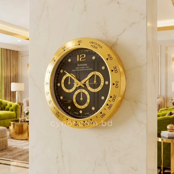WC754-Luxury Stainless Steel Chronograph Style Wall Clock with Glass Dial (1)
