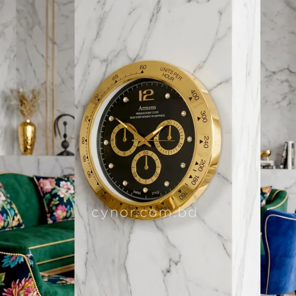 WC754-Luxury Stainless Steel Chronograph Style Wall Clock with Glass Dial (10)