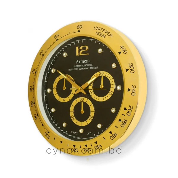 WC754-Luxury Stainless Steel Chronograph Style Wall Clock with Glass Dial (3)