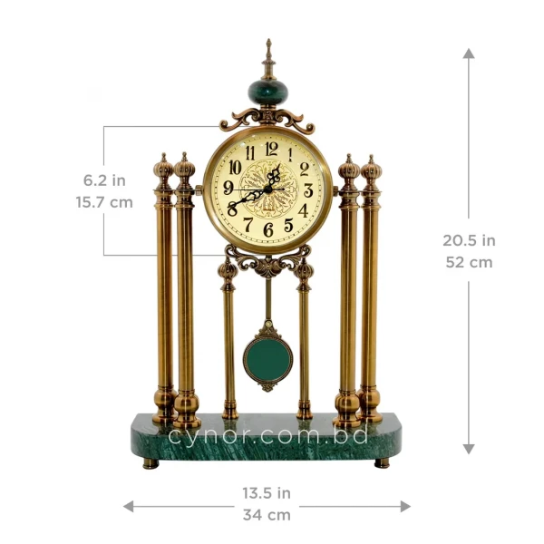 WC755-Luxury Green Marble Brass Metal Vintage Pendulum Mantel Table Clock (2)