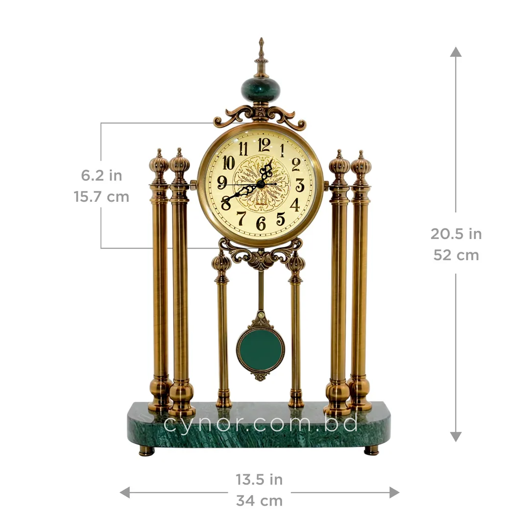 WC755-Luxury Green Marble Brass Metal Vintage Pendulum Mantel Table Clock (2) WC755-Luxury Green Marble Brass Metal Vintage Pendulum Mantel Table Clock (2)