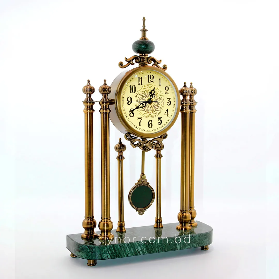 WC755-Luxury Green Marble Brass Metal Vintage Pendulum Mantel Table Clock (4) WC755-Luxury Green Marble Brass Metal Vintage Pendulum Mantel Table Clock (4)