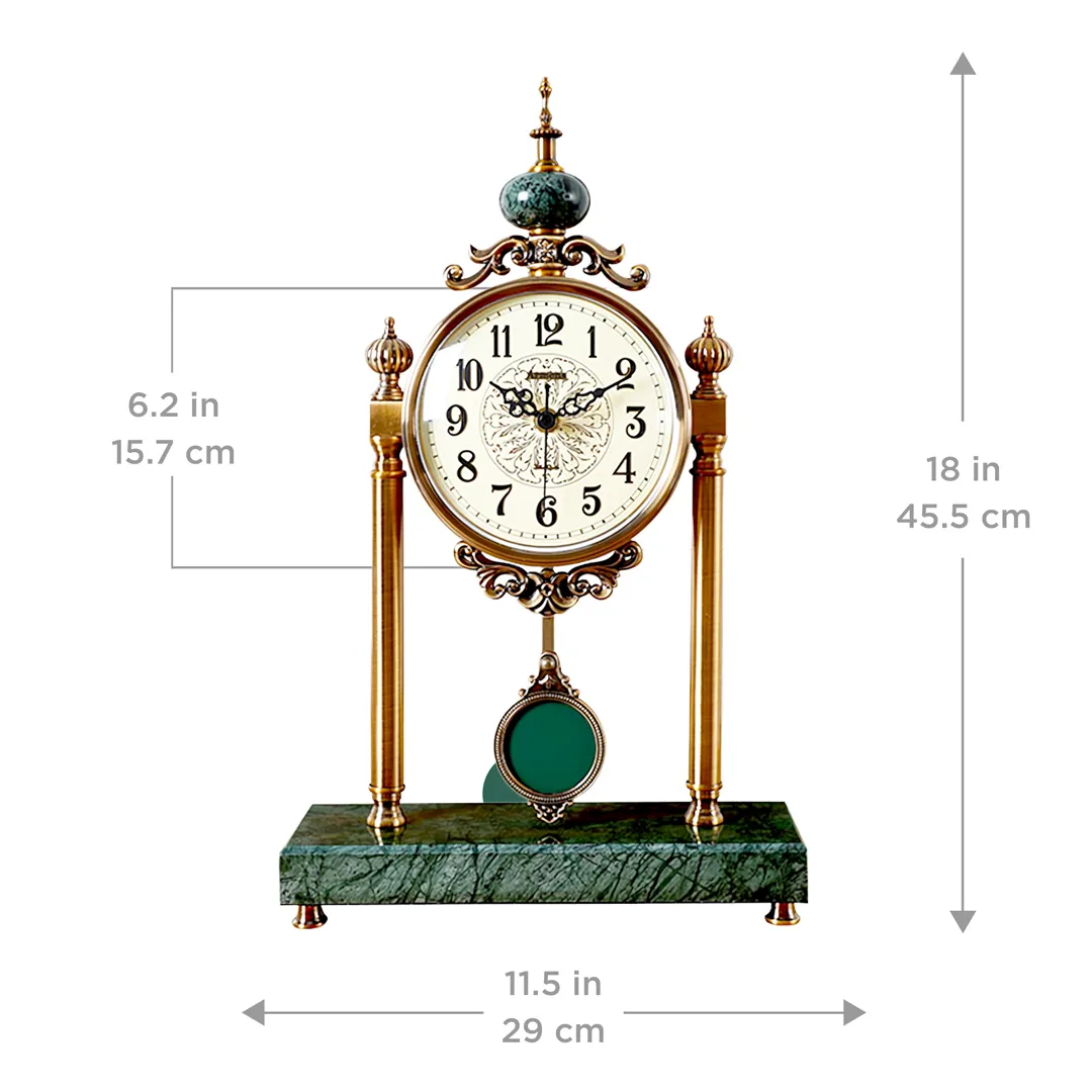 WC756-Luxury Green Marble Brass Metal Vintage Style Pendulum Mantel Table Clock (11) WC756-Luxury Green Marble Brass Metal Vintage Style Pendulum Mantel Table Clock (11)