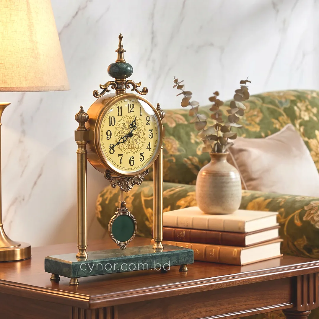 WC756-Luxury Green Marble Brass Metal Vintage Style Pendulum Mantel Table Clock (2) WC756-Luxury Green Marble Brass Metal Vintage Style Pendulum Mantel Table Clock (2)