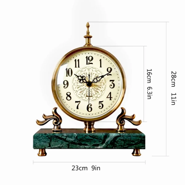 WC757-Luxury Green Marble Brass Metal European Vintage Style Mantel Table Clock (7)