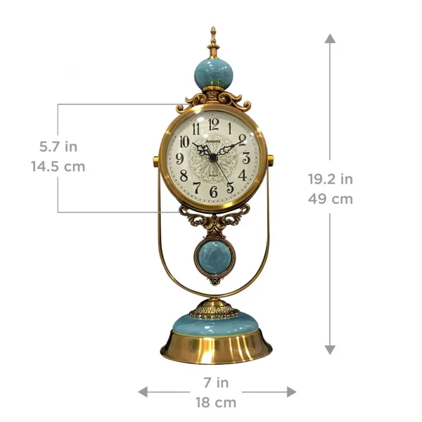 WC758-Luxury Blue Marble Brass Metal Vintage Style Pendulum Mantel Table Clock (6)