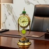 WC759-Luxury Brass Metal Floral Amber Glass Base Vintage Style Pendulum Mantel Table Clock (1)