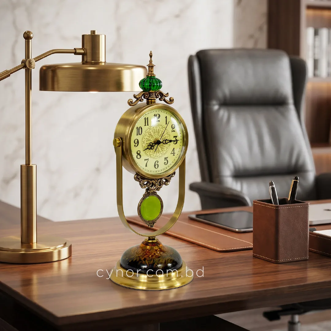 WC759-Luxury Brass Metal Floral Amber Glass Base Vintage Style Pendulum Mantel Table Clock (2) WC759-Luxury Brass Metal Floral Amber Glass Base Vintage Style Pendulum Mantel Table Clock (2)