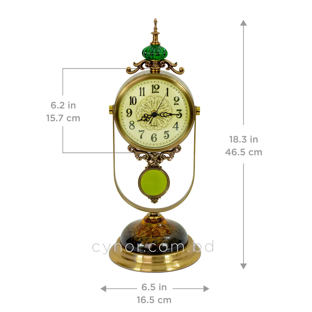 WC759-Luxury Brass Metal Floral Amber Glass Base Vintage Style Pendulum Mantel Table Clock (4) WC759-Luxury Brass Metal Floral Amber Glass Base Vintage Style Pendulum Mantel Table Clock (4)