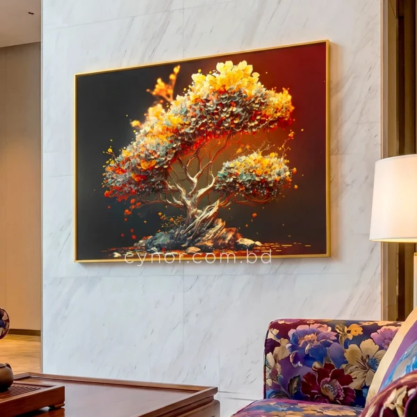 WR672-3-Autumn Bonsai Wall Art with Resin Stone Inlay and Golden Aluminium Frame (1)