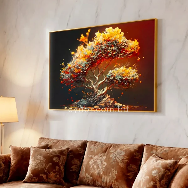 WR672-3-Autumn Bonsai Wall Art with Resin Stone Inlay and Golden Aluminium Frame (2)