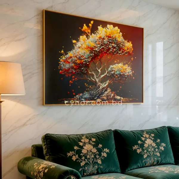 WR672-3-Autumn Bonsai Wall Art with Resin Stone Inlay and Golden Aluminium Frame (3)