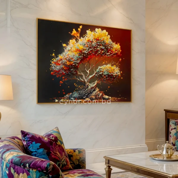 WR672-3-Autumn Bonsai Wall Art with Resin Stone Inlay and Golden Aluminium Frame (4)