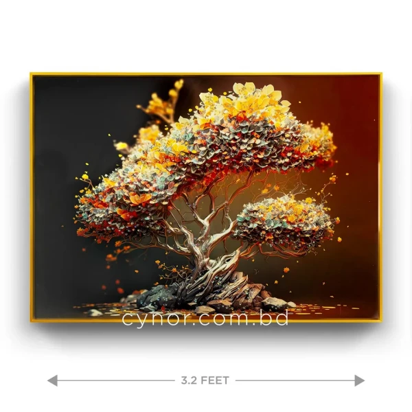 WR672-3-Autumn Bonsai Wall Art with Resin Stone Inlay and Golden Aluminium Frame (5)