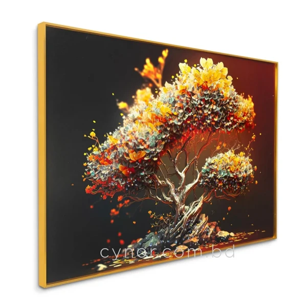 WR672-3-Autumn Bonsai Wall Art with Resin Stone Inlay and Golden Aluminium Frame (6)
