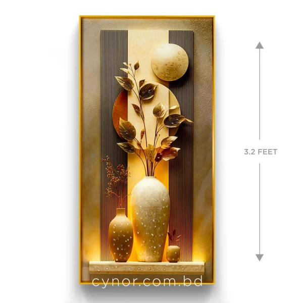 WR677-6-Flower Vase Wall Art with Resin Stone Inlay and Golden Aluminium Frame (3)