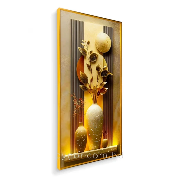 WR677-6-Flower Vase Wall Art with Resin Stone Inlay and Golden Aluminium Frame (4)