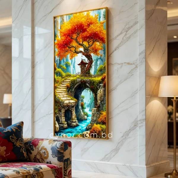 WR679-5-Mystical Golden Banyan Tree Wall Art with Resin Stone Details and Aluminium Frame (2)