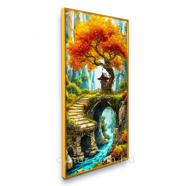 WR679-5-Mystical Golden Banyan Tree Wall Art with Resin Stone Details and Aluminium Frame (6)