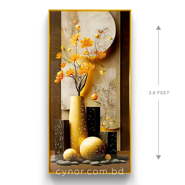 WR679-6-3D Floral Vase Wall Art Resin Stone Embedded with Golden Aluminium Frame (2)