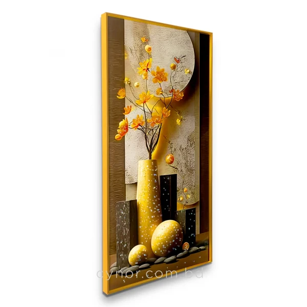 WR679-6-3D Floral Vase Wall Art Resin Stone Embedded with Golden Aluminium Frame (3)