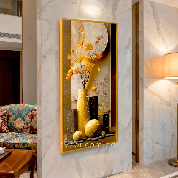 WR679-6-3D Floral Vase Wall Art Resin Stone Embedded with Golden Aluminium Frame (9)