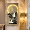 WR679-7-Fantasy Tree Waterfall Wall Art Resin Stone Embedded with Golden Aluminium Frame (1)