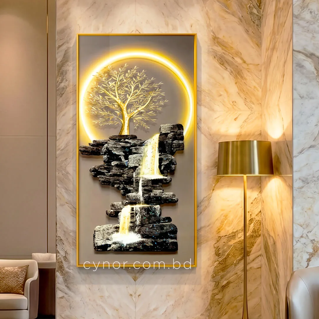 WR679-7-Fantasy Tree Waterfall Wall Art Resin Stone Embedded with Golden Aluminium Frame (1) WR679-7-Fantasy Tree Waterfall Wall Art Resin Stone Embedded with Golden Aluminium Frame (1)