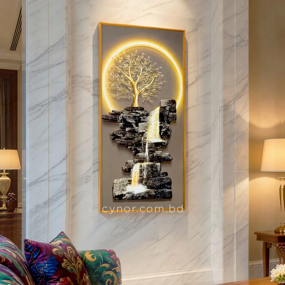 WR679-7-Fantasy Tree Waterfall Wall Art Resin Stone Embedded with Golden Aluminium Frame (10) WR679-7-Fantasy Tree Waterfall Wall Art Resin Stone Embedded with Golden Aluminium Frame (10)