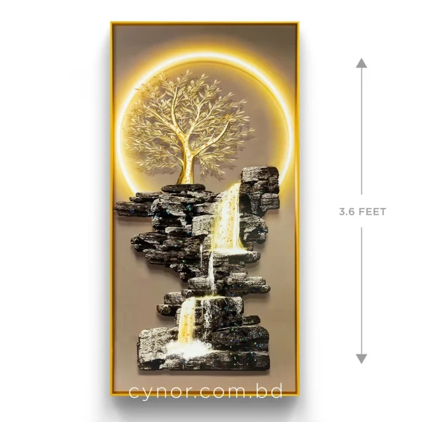 WR679-7-Fantasy Tree Waterfall Wall Art Resin Stone Embedded with Golden Aluminium Frame (2)