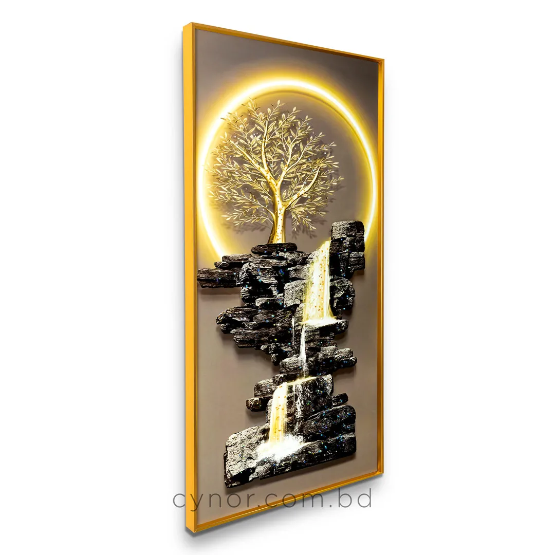 WR679-7-Fantasy Tree Waterfall Wall Art Resin Stone Embedded with Golden Aluminium Frame (3) WR679-7-Fantasy Tree Waterfall Wall Art Resin Stone Embedded with Golden Aluminium Frame (3)