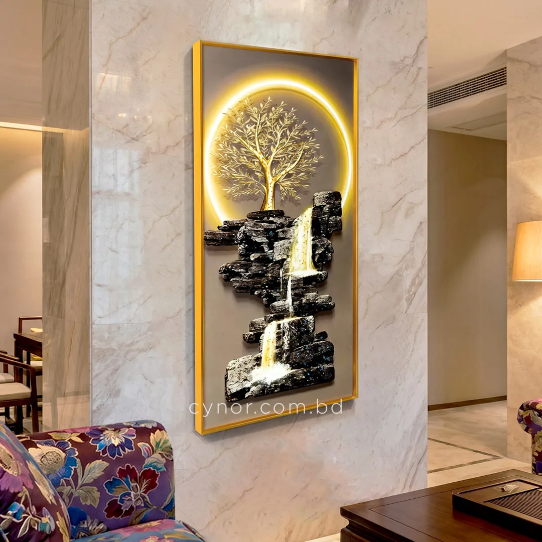 WR679-7-Fantasy Tree Waterfall Wall Art Resin Stone Embedded with Golden Aluminium Frame (9) WR679-7-Fantasy Tree Waterfall Wall Art Resin Stone Embedded with Golden Aluminium Frame (9)