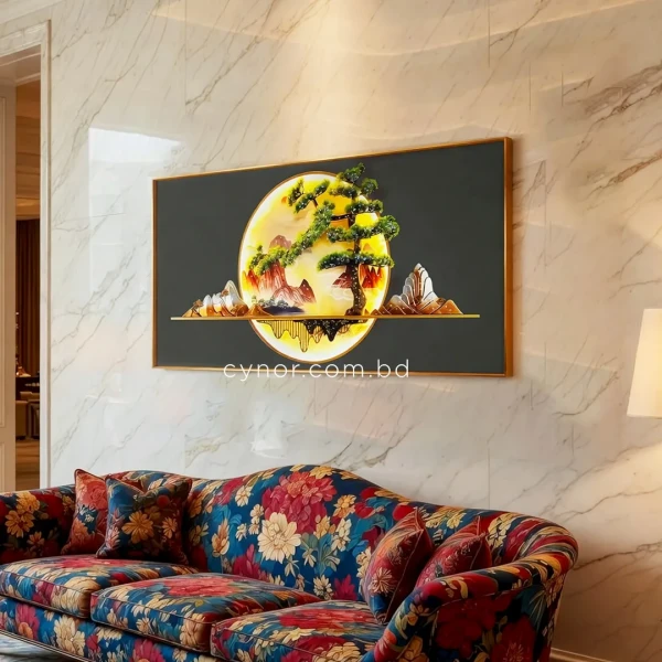 WR680-7-Bonsai Zen Abstract Wall Art with Resin Stone Design and Aluminium Frame (2)