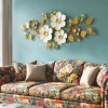 WR719-Golden Green Botanical Leaf and Floral Design Stainless Steel Metal Wall Decor (1)