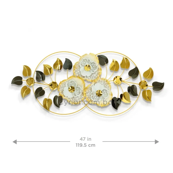WR721-Aquatic Leaf and Flower Design Stainless Steel Golden Black Metal Wall Decor (4)