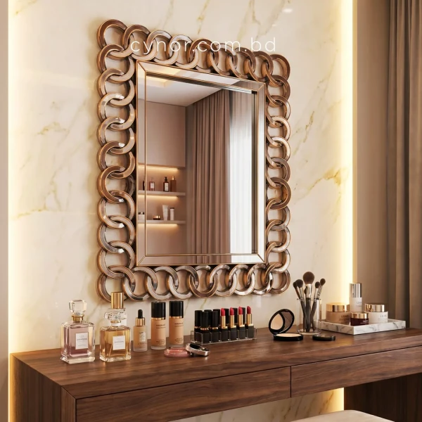 WR725-Antique Gold Interlocking Ring Wall Mirror Fiber Frame (10)