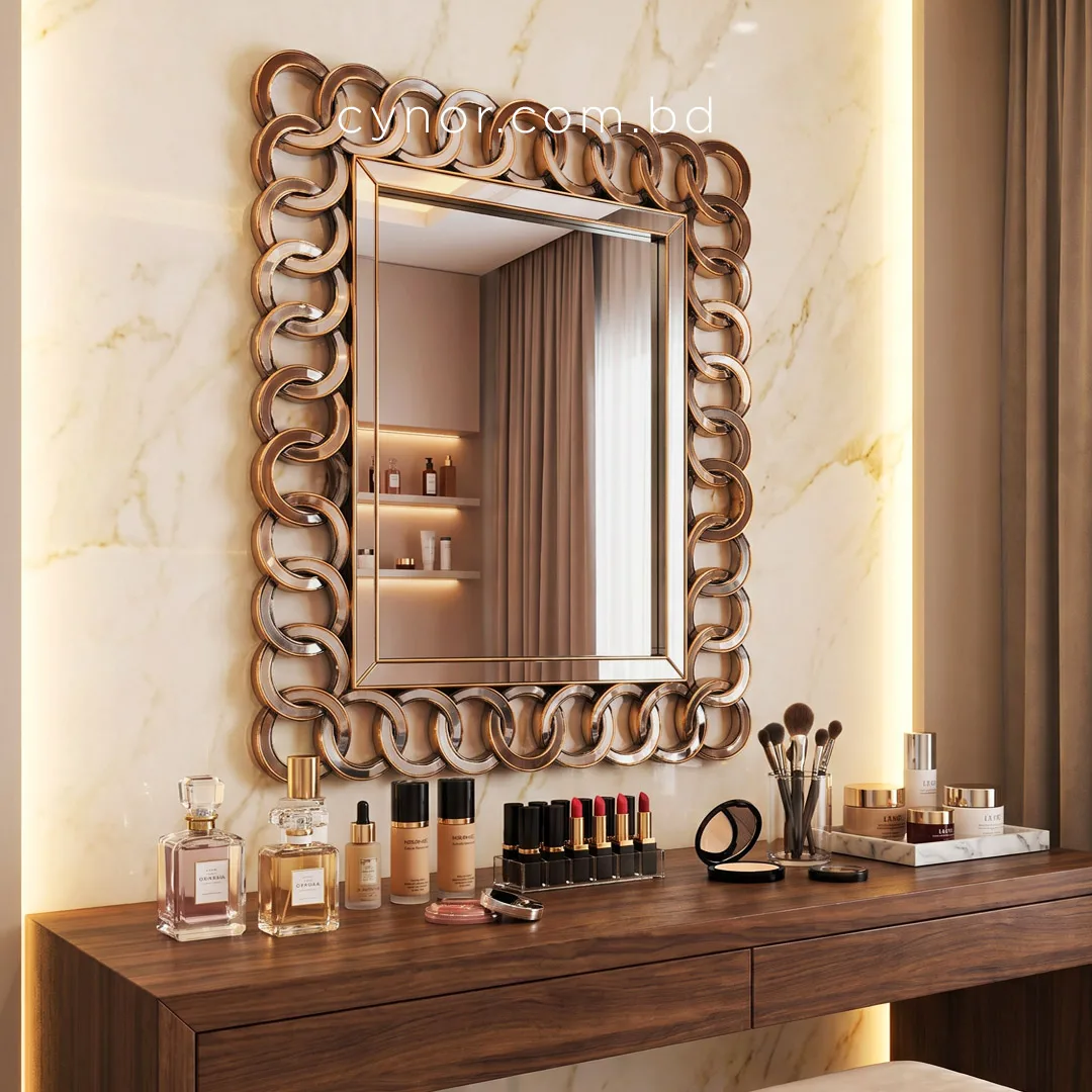WR725-Antique Gold Interlocking Ring Wall Mirror Fiber Frame (10) WR725-Antique Gold Interlocking Ring Wall Mirror Fiber Frame (10)