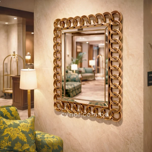 WR725-Antique Gold Interlocking Ring Wall Mirror Fiber Frame (3)