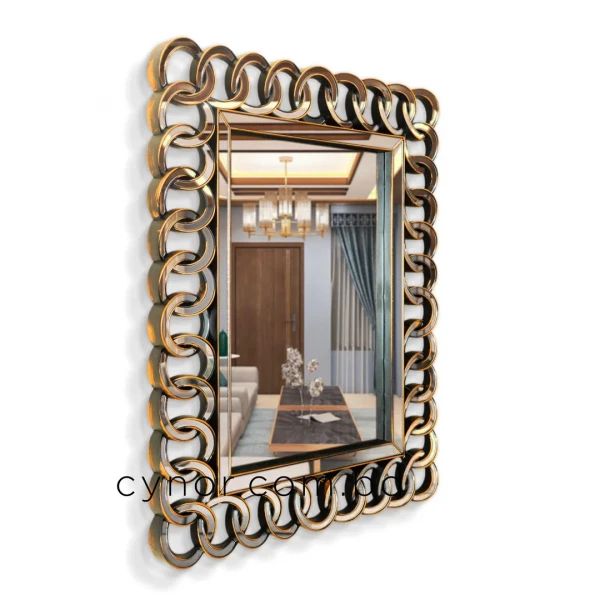 WR725-Antique Gold Interlocking Ring Wall Mirror Fiber Frame (5)